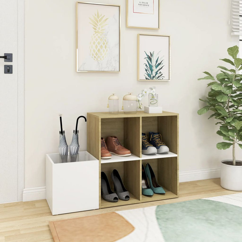4 Pair Shoe Rack, White/Sonoma Oak