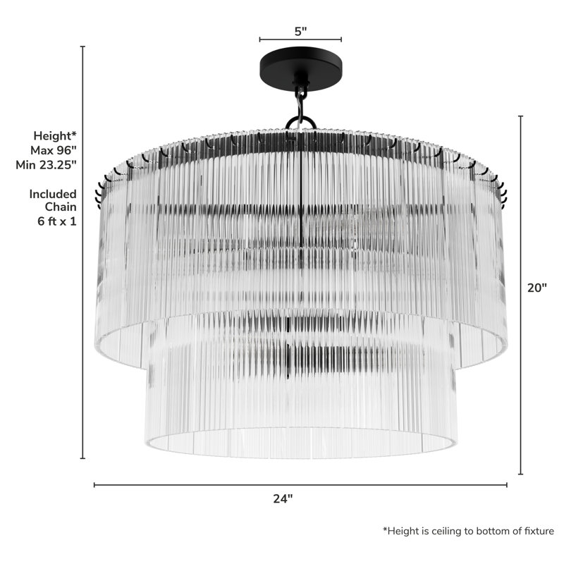 Ontario 6 Light Pendant Ceiling Light Fixture, Matte Black, Clear