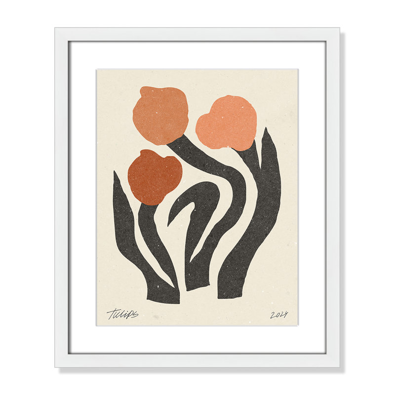 Imprimé de fleurs modernes par NKTN, Blanc satiné, 16'' W x 19'' H, Matted Print
