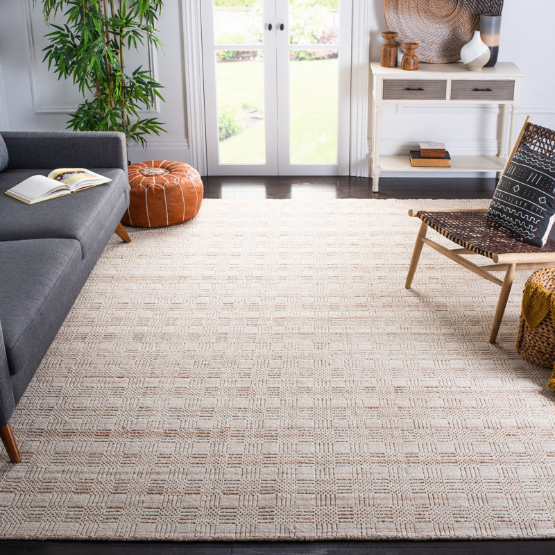 Brandalynn Hand Loomed Wool/Cotton Geometric Rug in Beige/Brown, Rectangle 8' x 10'
