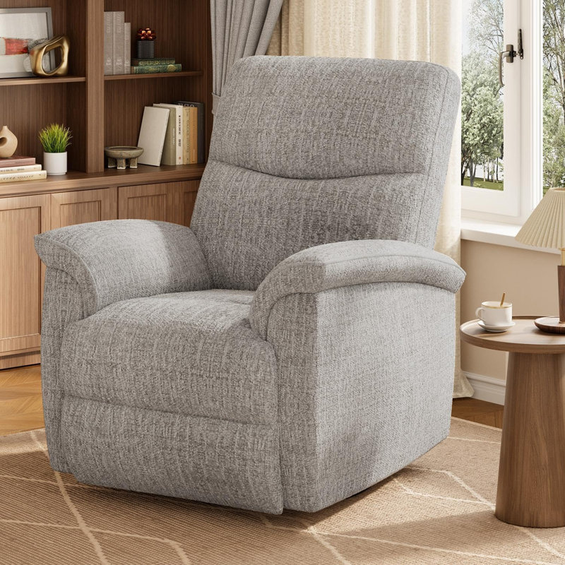 Fauteuil inclinable et oscillant pivotant à 360 °, fauteuil rembourré en chenille avec accoudoirs rembourrés et siège profond, canapé inclinable manuel pour le salon, la chambre à coucher et la chambre de bébé (gris clair)