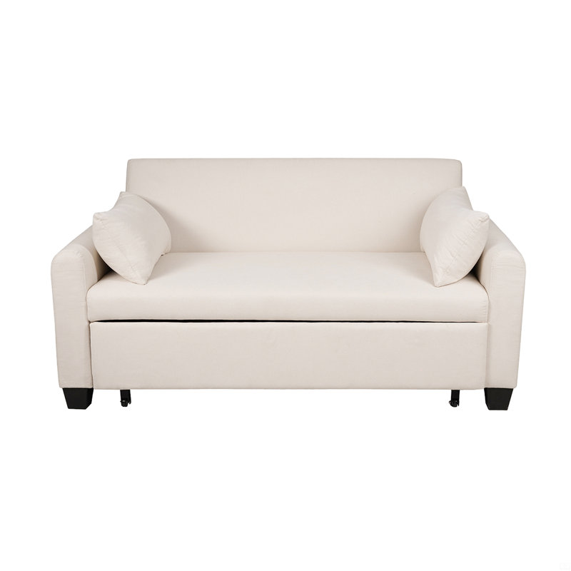 Malaquas Convertible Sleeper Loveseat with Pockets & Plush Pillows, Beige, 33.8" H x 60.24" W x 25.98" D