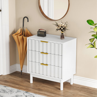 3 Drawer Dresser with Fluted Panel Design, Modern Wood Chest of Drawers with Chic Edge Pull, Large Nightstand Side Table, Wood Storage Organizer for B