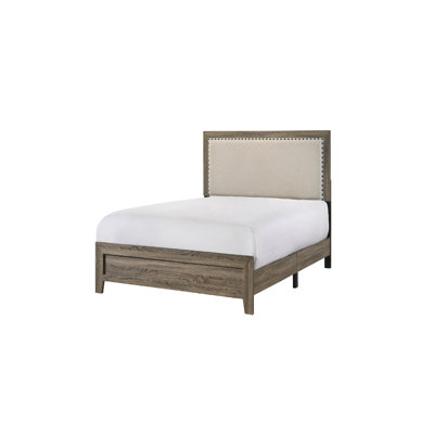 Grey Finish Fabric Upholstered Headboard Tufted Nailhead Trim 1pc Twin Size Youth Kids Panel Bed Beautiful Wooden Bedroom Furniture