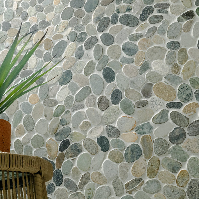 Marvella Pebble 12 in. x 12 in. Natural stone Mosaic Floor and Wall Tile, Moss Cut