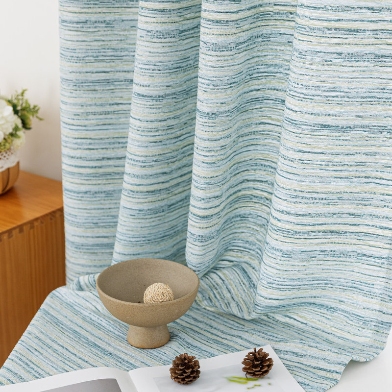 Ombre Gradient Striped Jacquard Light Filtering Curtain Pair, 52" W x 84" L, Turquoise