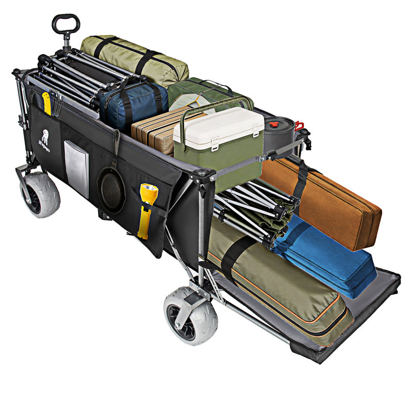 Extra Long Utility Beach Wagons With Opened Tailgate And Wheels, Noir