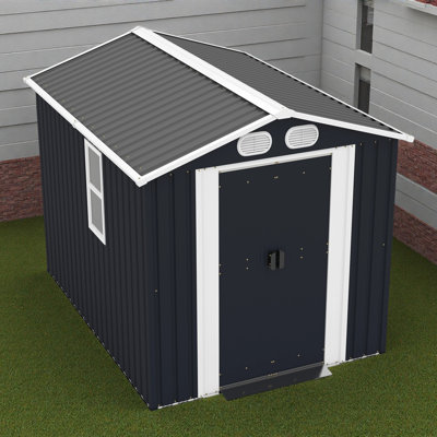 Remise de rangement extérieure ventilée pratique de 8 pi x 6 pi, remise à outils en métal et rangement extérieur avec portes verrouillables et bouches d'aération, pour patio de jardin