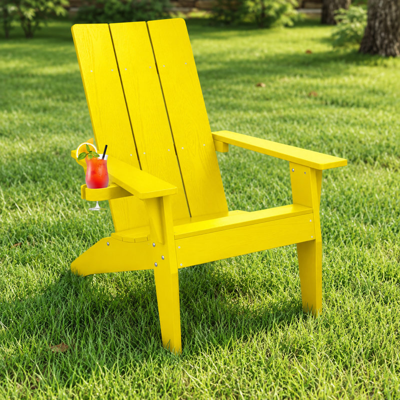 Fauteuil Adirondack d'extérieur surdimensionné Harlean, résistant aux intempéries, avec porte-gobelet rétractable, fauteuil de patio moderne en plastique/résine, fauteuil de foyer pour patio, cour arrière, terrasse, jardin, bord de piscine, capacité de poids de 450 lb (jaune citron)