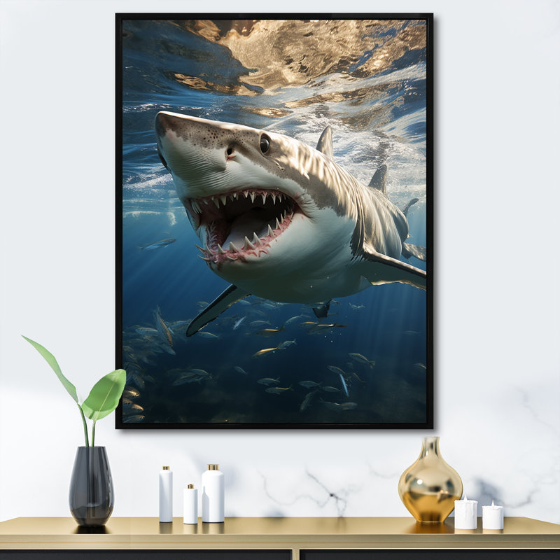 " Grey Blue Shark Elegance I ", Black Floater Frame, 44" H x 34" W x 1.5" D