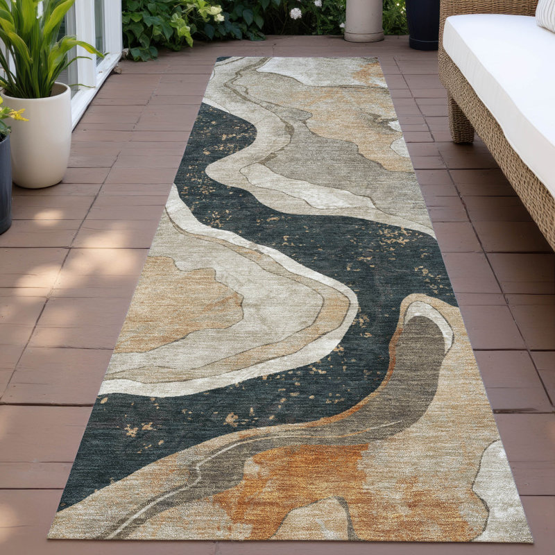 Machine Washable Indoor/Outdoor Husby ACN2219 Abstract Rug, Runner 2'3" x 7'6"