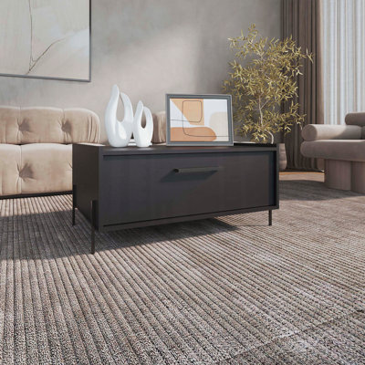 Shan Minimalist Coffee Table with Pull-Down Cabinet and Open Shelf