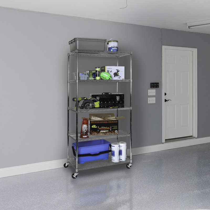 UltraDurable 5-Tier Adjustable Steel Wire Shelving Unit with Wheels