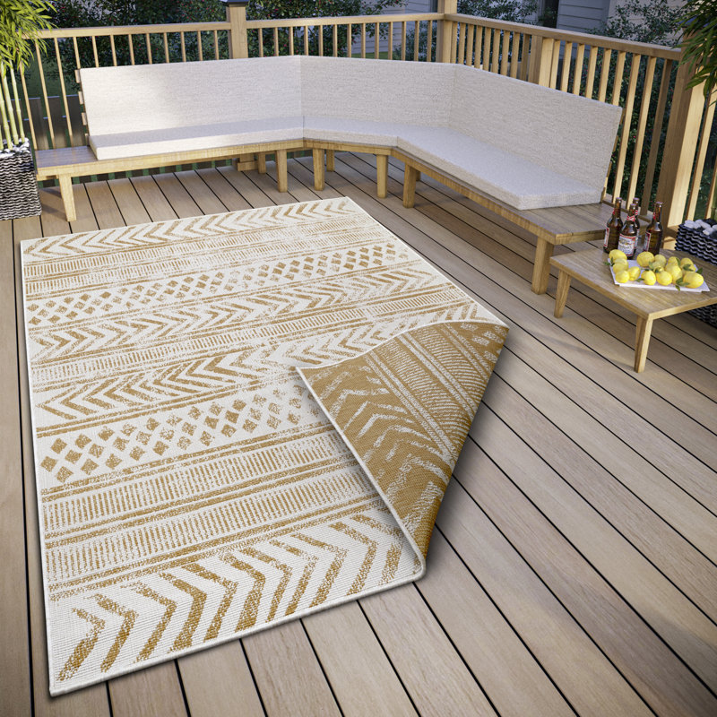 Reversible Flatweave Ocher/Ivory Rug, Rectangle 120 x 170cm