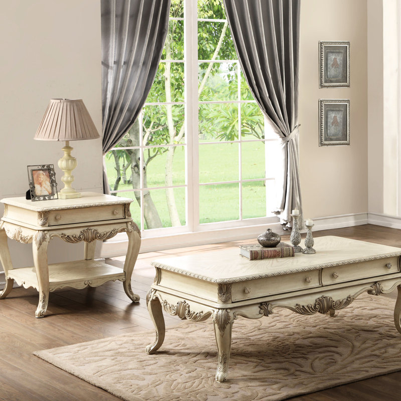 Table de bout Ravish Antique White avec grand tiroir de rangement et tablette inférieure