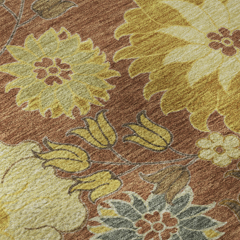Tapis floral lavable à la machine de qualité supérieure Mayfield AMF2294, Terre cuite, 3 pi x 5 pi