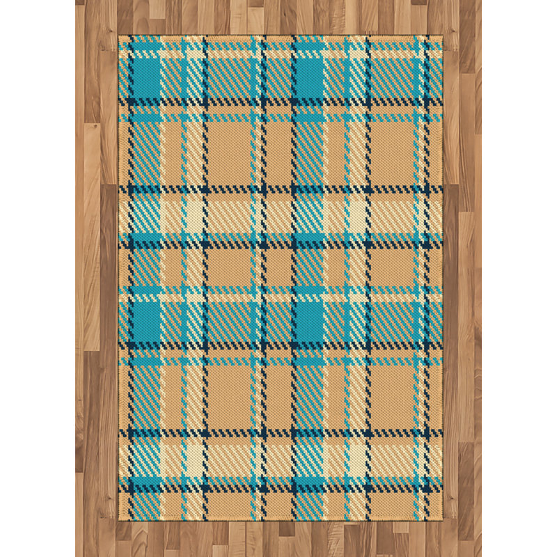 Checkered High Density Long Fiber Poly Threads Decorative Area Rug Carpet, Rectangle 4' x 5'8"