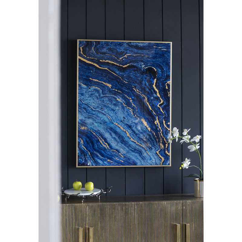 De 2 reproductions d'art encadrées bleues et dorées, 30,5 po x 40 po, thème marbré, matériaux pour une impression durable et panneaux, 30,5 x 40, grâce enchanteresse, fabriquée à partir d'un présentoir de qualité