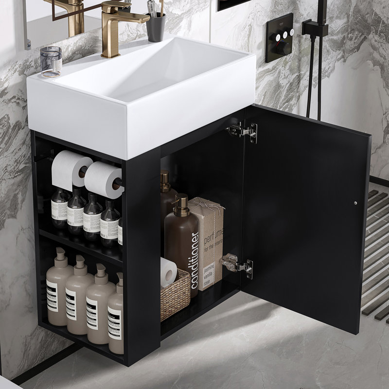 Meuble-lavabo 20 po avec lavabo en céramique, Noir