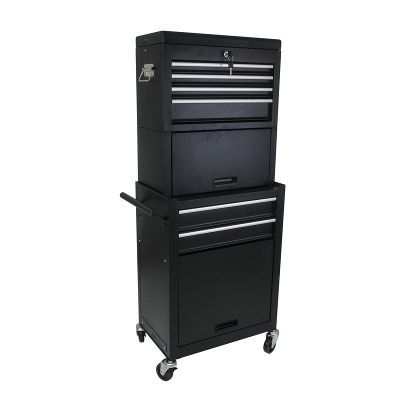 Armoire à outils roulante à 6 tiroirs sur roulettes, coffre à outils verrouillable en acier avec boîte à outils amovible, organisateur de rangement robuste pour atelier de réparation de garage, noir