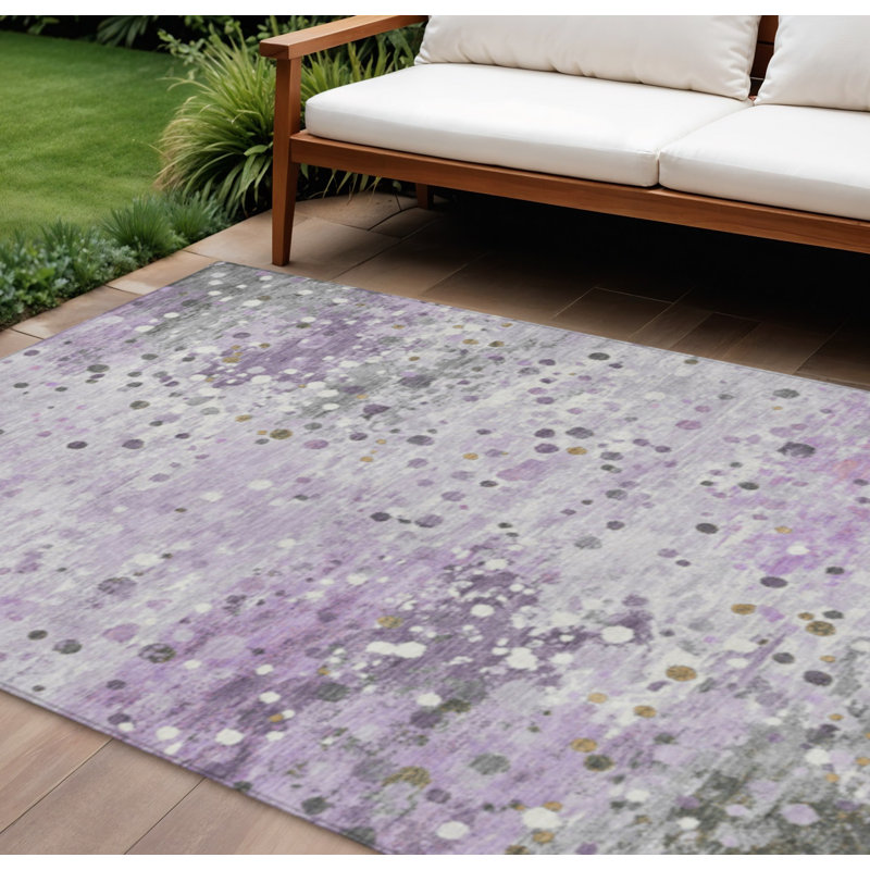 Tapis intérieur lavable abstrait ivoire 9 pi x 12 pi lavande et ivoire