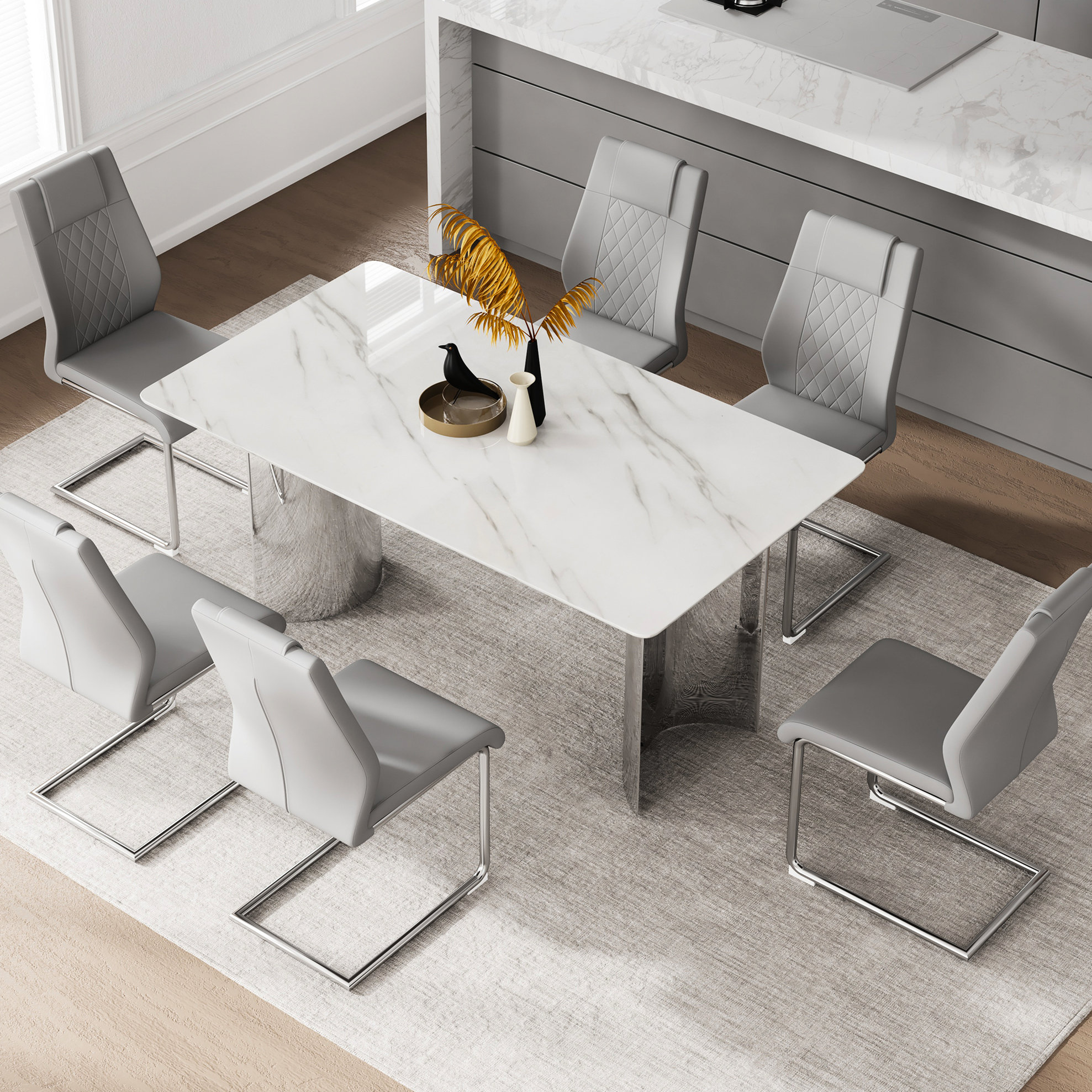 Orren Ellis Elegant And Stable Table Chair With Marble Glass Surface ...