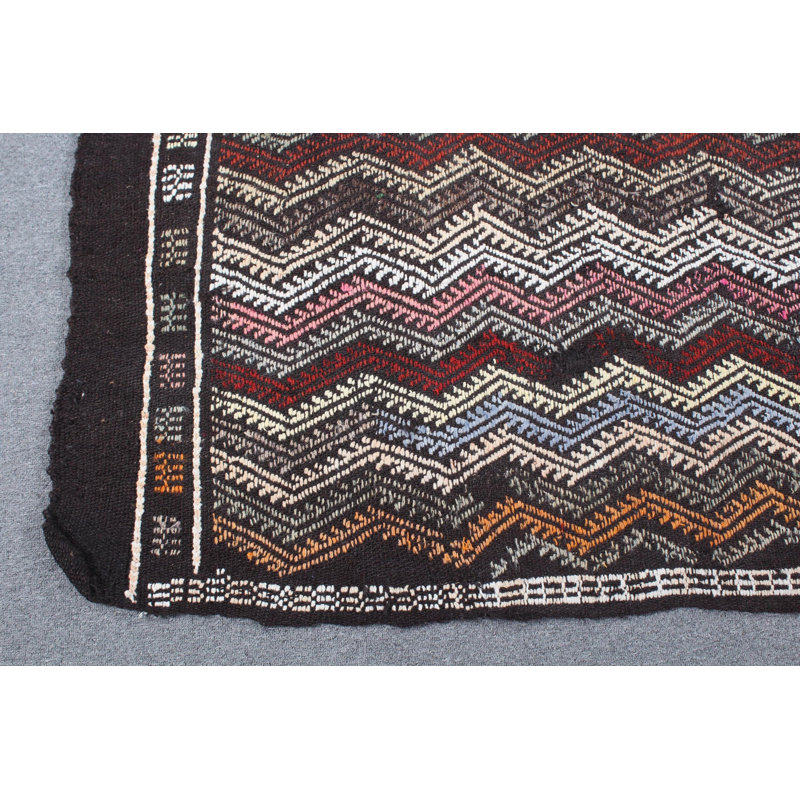 Grand tapis turc rétro Oushak avec pampilles en laine brune, idéal pour le salon