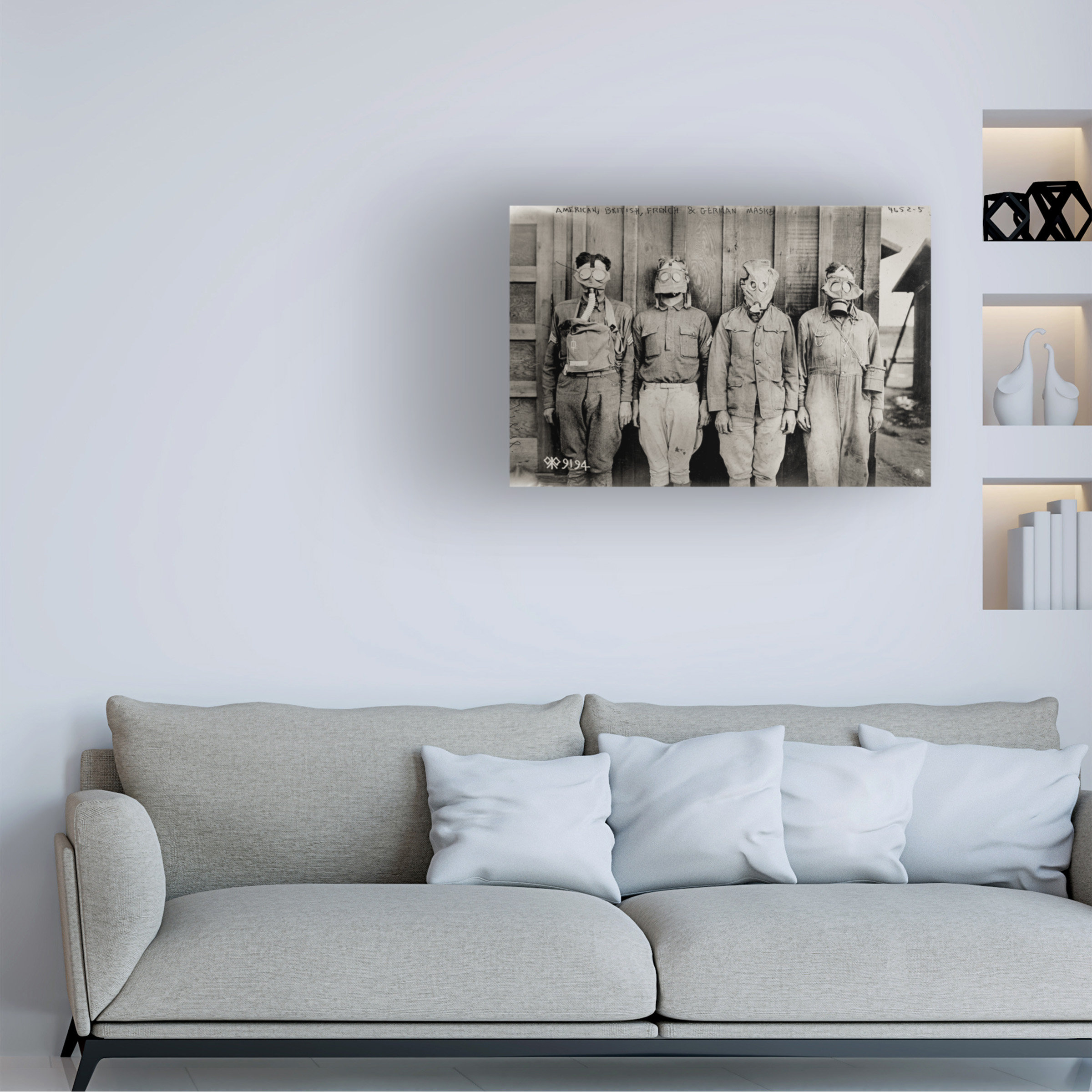 American British French and German Gas Masks on Canvas by Print Collection Print Winston Porter Size: 12 H x 19 W x 2 D