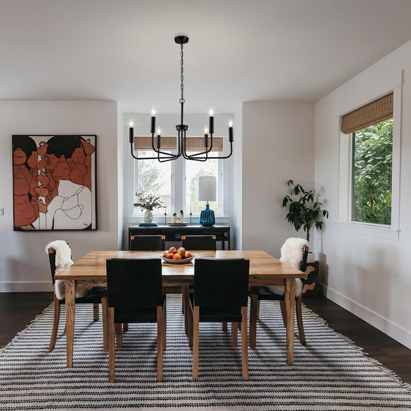 Farmhouse Chandelier With Adjustable Chain, 6-Light Pre-Assembled Dining Room Fixture For Kitchen, Living Room, Bedroom, And Office