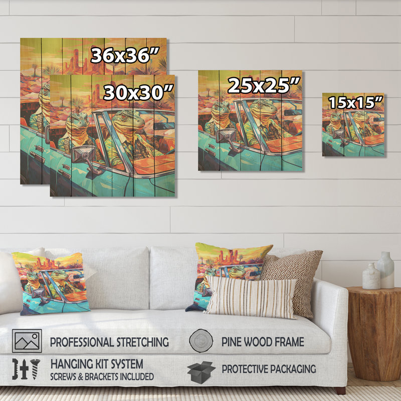 Reptile Riders Alligator And Lizards In Motion - Crocodile Animal On Wood Print, 15" H x 15" W