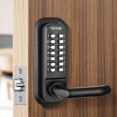 Mechanical Keyless Entry Door Lock, 14 Digit Keypad, Double-sided Embedded Outdoor Gate Door Locks Set with Handle and Keypad, Water-proof Zinc Alloy, Easy to Install, Garden, Garage
