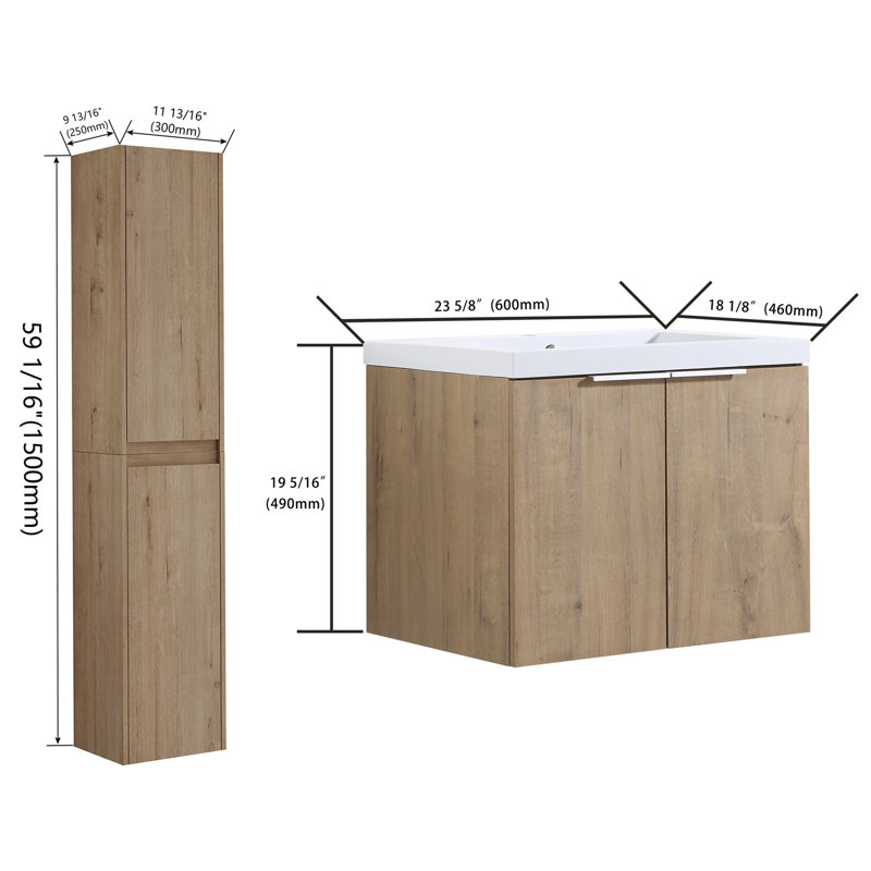 Meuble-lavabo mural 24 po avec lavabo et armoire d'appoint 24 po