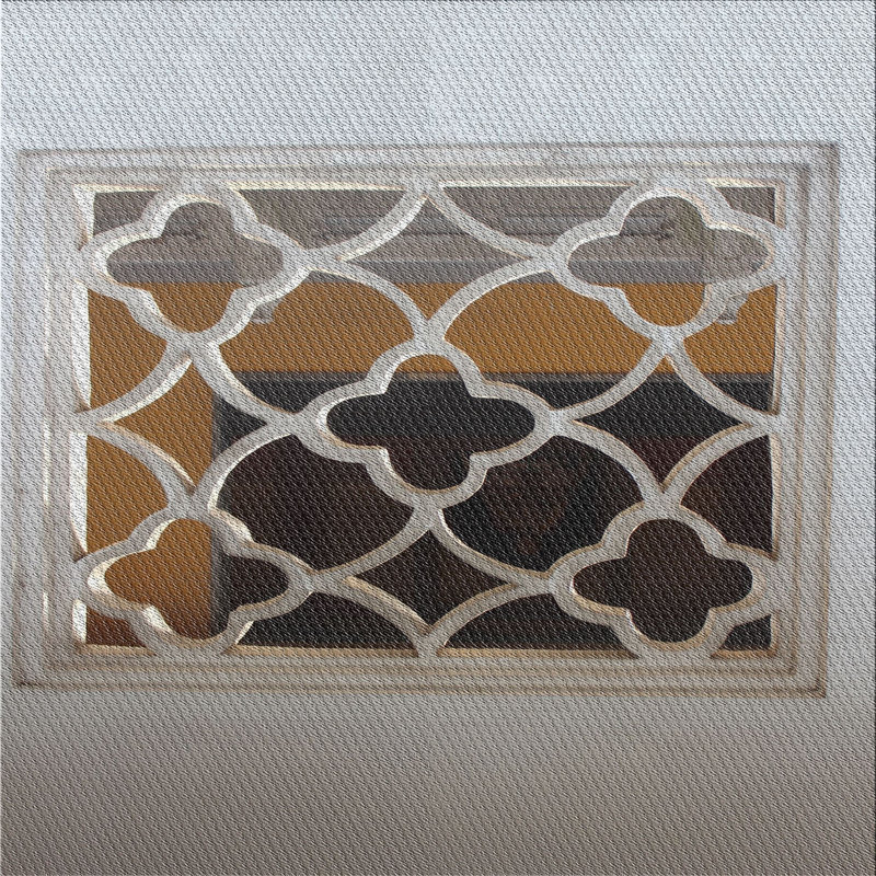 Tapis gris/jaune/noir tissé à la machine, Carré 8 pi