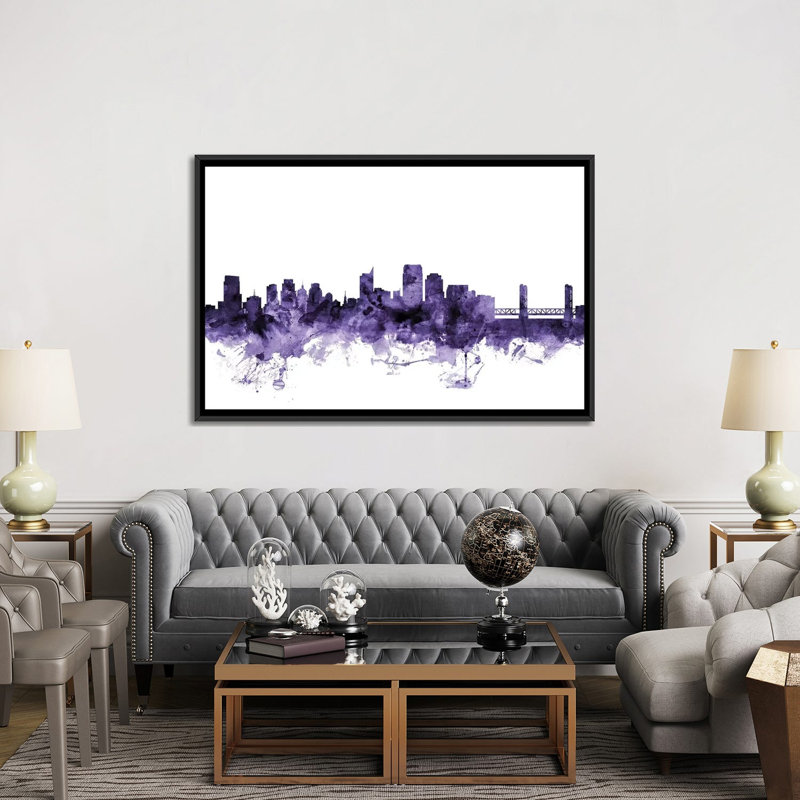 «Sacramento, California Skyline» par Michael Tompsett, reproduction sur toile tendue sur châssis, Toile avec cadre noir