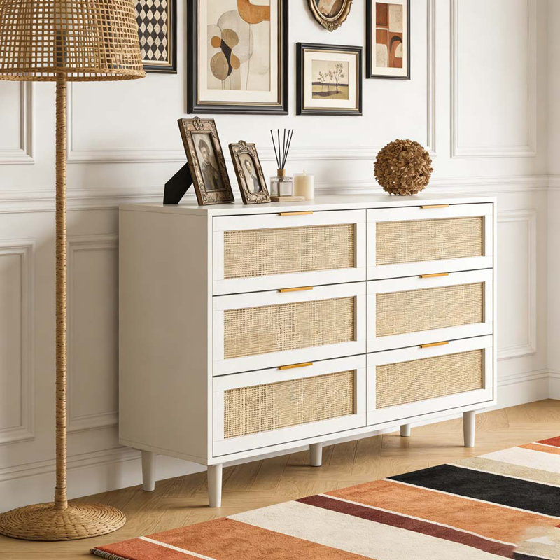 43,31 po Armoire de rangement en rotin 6 tiroirs