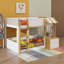 Lit superposé avec bureau, armoire de rangement et ports USB, lit superposé peu encombrant avec échelle et garde-corps