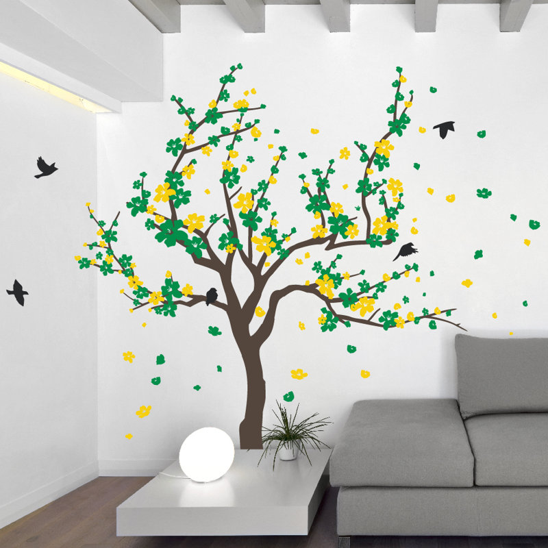 Adhésif décoratif cerisier japonais, Vert / Jaune, H 38 x l 59 po x P 0,01 po