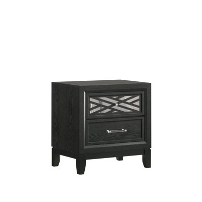 Andrien 2-Drawer Solid Wood Nightstand in Black