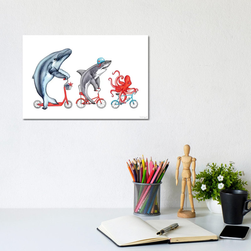 Reproduction d’art, "Sea Animals trio" par Amélie Legault, Pas de tapis, Toile tendue, H 8 po x l 12 po x P 0,75 po