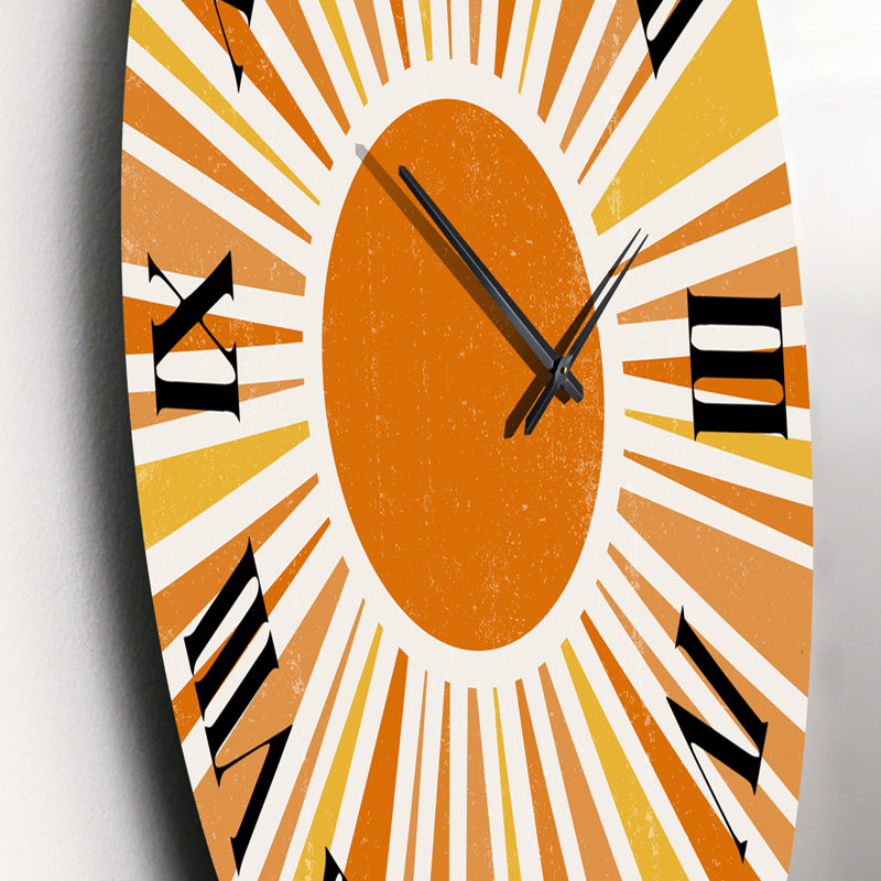Minimalist Bright Shining Orange Sun Rays I - Modern wall clock, Medium