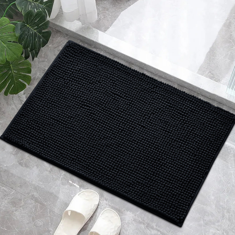Neveaha Luxury Chenille Soft Absorbent Microfiber Rectangle Bath Mat, 2cm H x 50cm W x 80cm D, Black