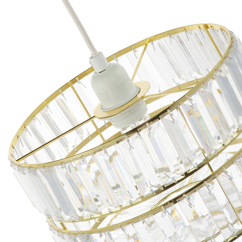 Chic Double Tier Pendant Light Shade With Rows Of Acrylic Prisms By