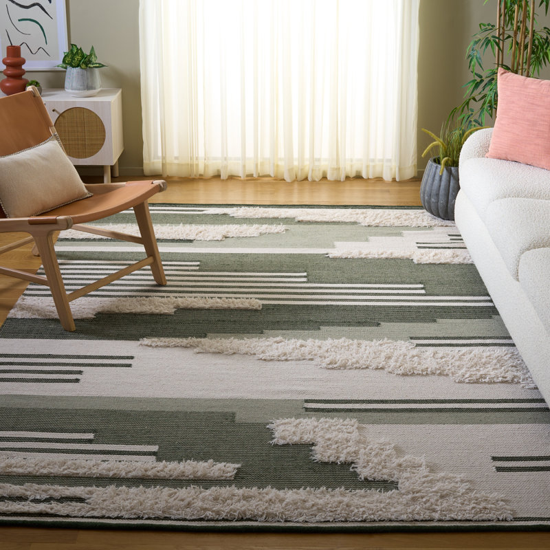 Kenya 80% laine tissée à la main à 80%; Tapis géométrique 20% coton, Rectangulaire 8 pi x 10 pi