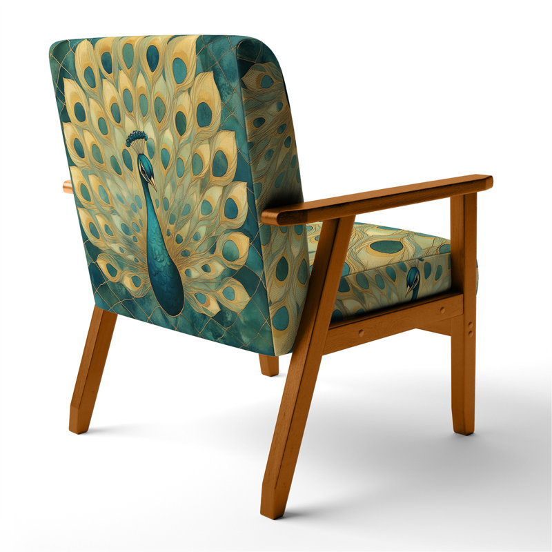 Peacock Upholstered Chair - Art Deco Peacock Elegance Side Chair, Brown Square Arms