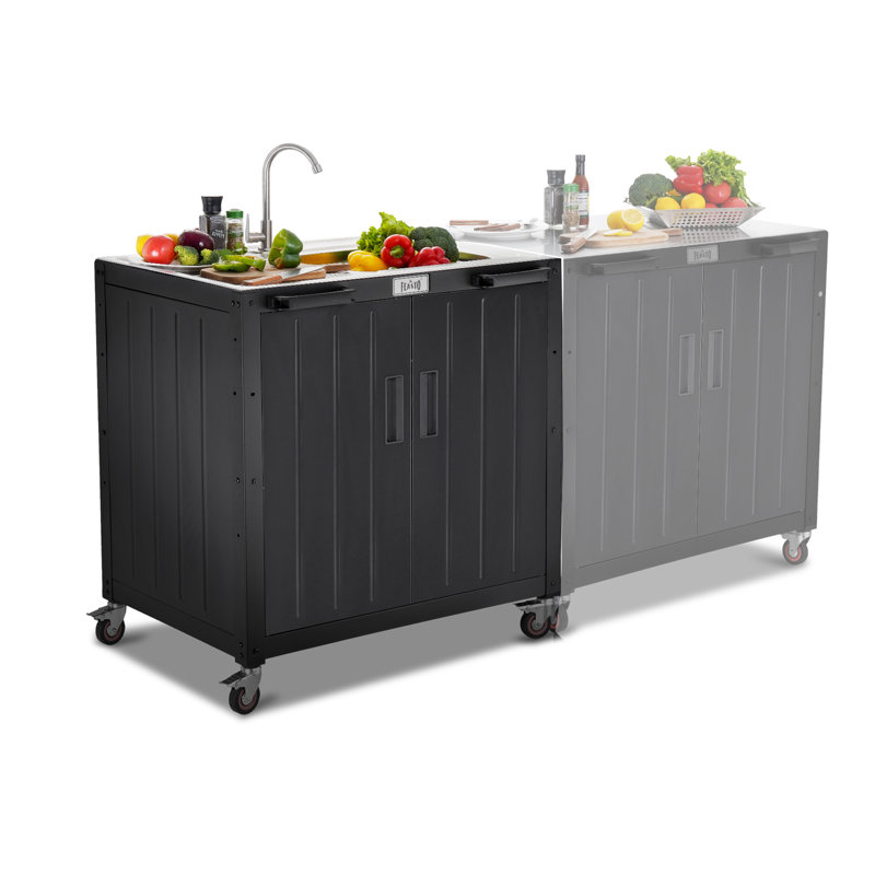 Freestanding Black and Stainless Steel Outdoor Sink Station with Cabinet
