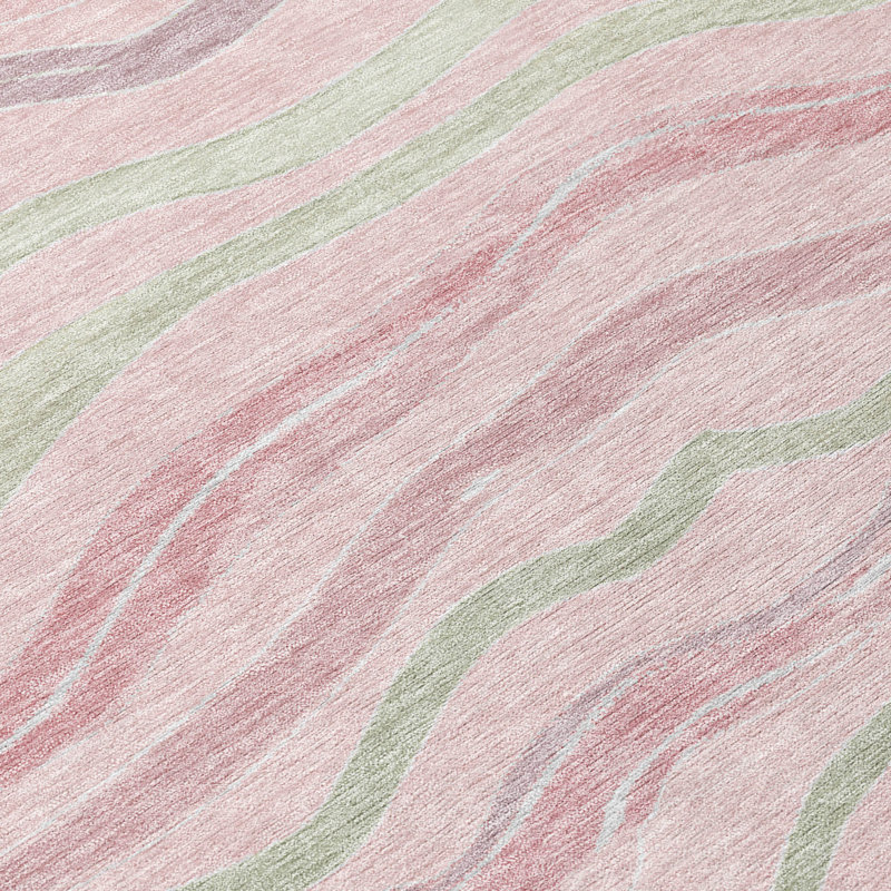 Red and Green Striped Synthetic Washable Rug 3' x 5'