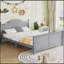 Lit robuste pour enfants avec tête de lit, pied de lit et garde-corps, plateforme en bois gris pour plus de sécurité et de durabilité-326449781-326449776