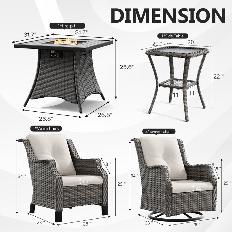 Ensemble de conversation pour 4 personnes avec foyer et coussins, Beige