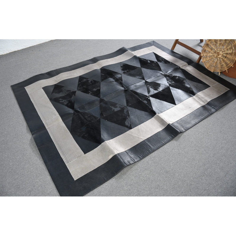 Grand tapis géométrique en cuir noir luxueux pour la décoration de la maison, idéal comme décoration de salon et cadeau pour lui