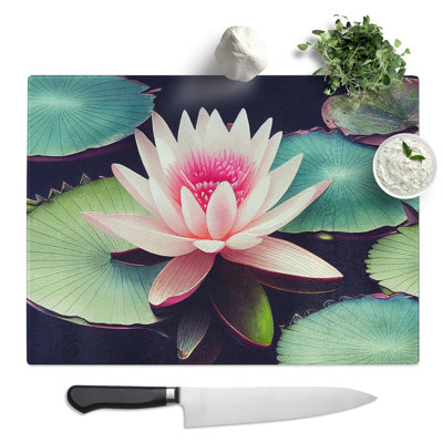Watercolour Water Lily Flower Vol.4  Glass Chopping Board